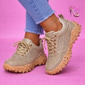Gold Rhinestone Sneakers for Women